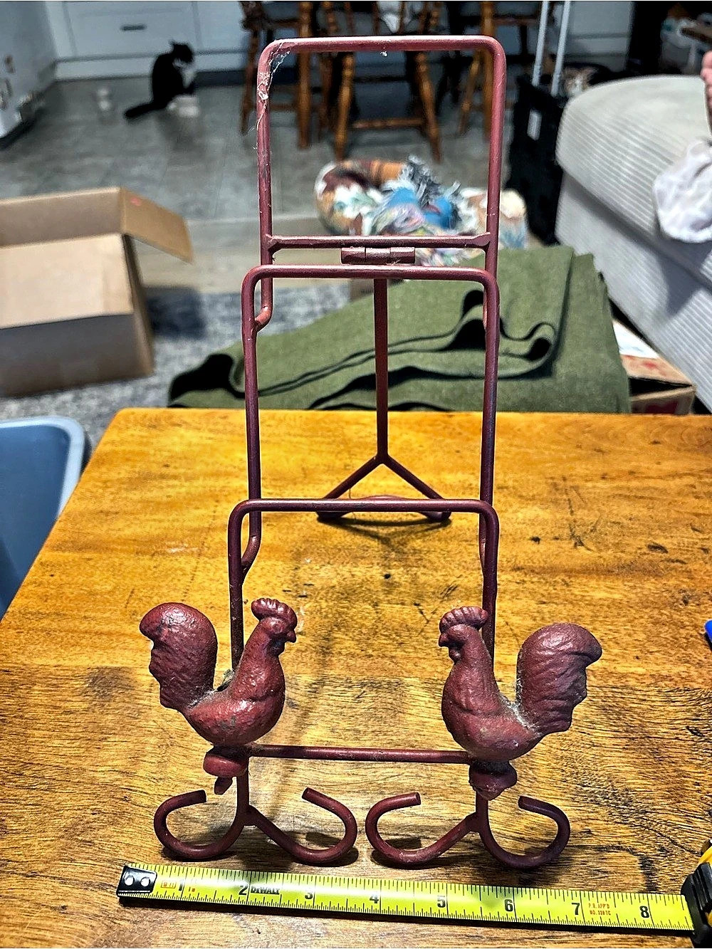 Vintage Rustic Cast Iron Brick Red Rooster Cottagecore Farmhouse Cookbook Stand